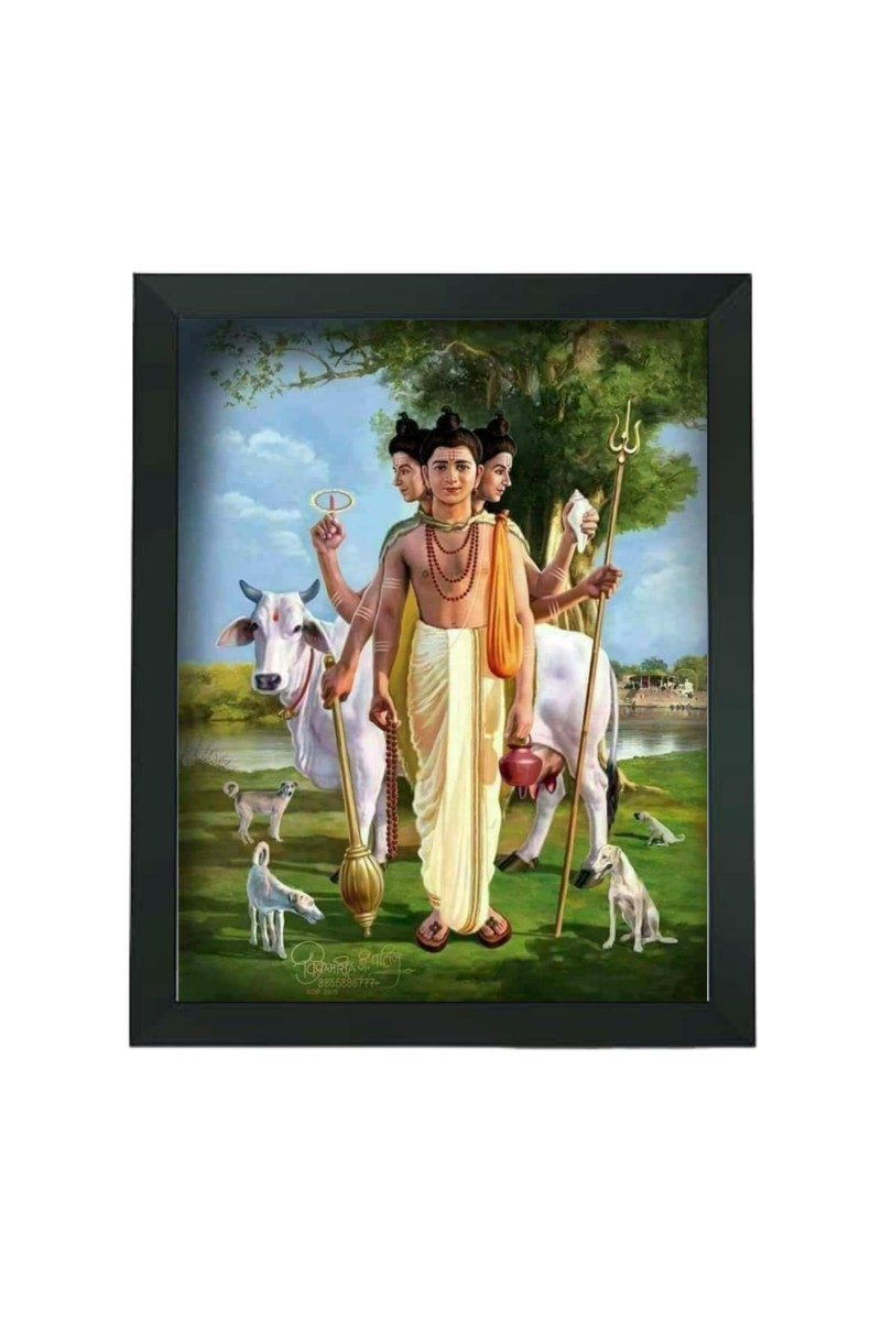 Hitech Sales Lord Dattatreya Swamy Gurudatta Dattaguru Polystyrene Photo Frame for Pooja Room, Temple, Home Decoration, Gift (Wall and Tabletop, Printed Photo, Black, 7.12 x 9.12 inches)