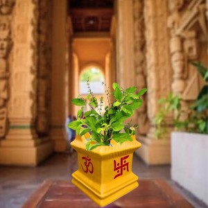 Tulsi Tree Planter Pot Indoor Outdoor Sacred Basil Plant Holder Decorative Eco-Friendly Durable Lightweight (Yellow)
