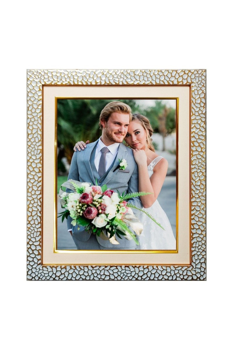 HiTechMart Gold Decorative 11 x 13 Picture Frame with Textured Pebble Design Photo Frame with Mat for 8 x 10 Display Glass Front, Tabletop or Wall Mount Perfect for Wedding