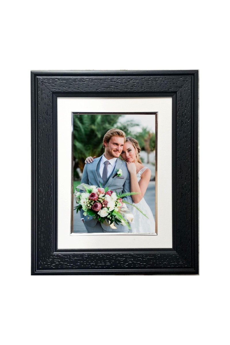 HiTechMart Black Polystyrene Photo Frame 9x11 with Mat for 5x7 - Wedding Picture Frame with Glass Front - Display for Tabletop - Classic Home & Office Décor