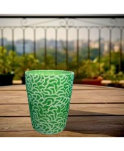 The Decor Green and White Hand-Painted Ceramic Planter – Modern Textured Flower Pot for Indoor Plants Succulents & Home Decor. (only Pot)