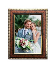 HiTechMart Decorative Photo Frame for Table Wood Finish Look with Gold Border 6.75 x 8.75 Inch Picture Frame for Wedding, Family, Portrait Home & Office Photo Display Frame (Vertical)