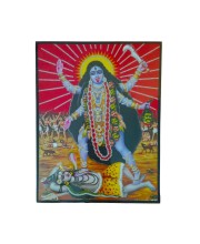 Divine Goddess Kali Maa Standing Over Lord Shiva Spiritual Laminated Photo Frame for Home/Temple Hindu Religious Artwork (Multicolor, 12x18 Inches)