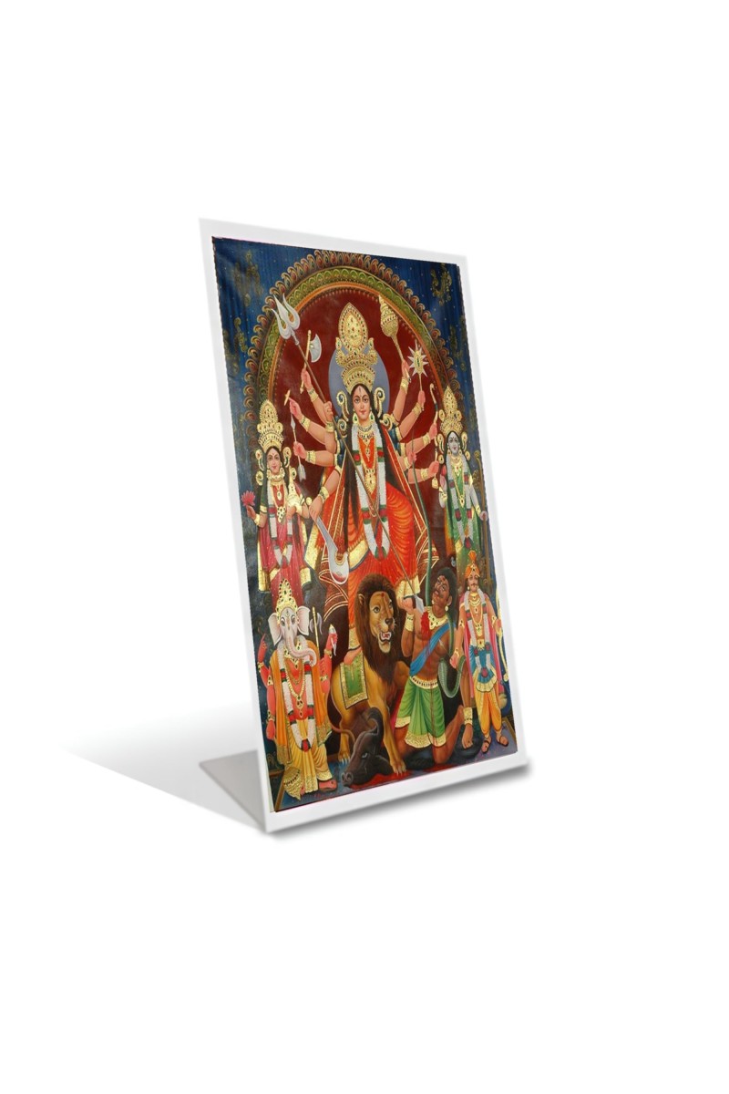 Car Desk/Table Top Maa Durga Acrylic L-Style Photo Stand - 2.5x3.5 Inches, Compact And Stylish Spiritual Display (F6689)