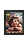 Hitech Sales Sweet Gopal Printed Photo and Polystyrene Photo Frame for Pooja Room, Temple Decor, Home Decoration and Gifting (Wall and Tabletop, Rectangular, 7.12 x 9.12 inches Frame, Black)