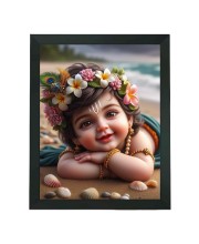 Hitech Sales Sweet Gopal Printed Photo and Polystyrene Photo Frame for Pooja Room, Temple Decor, Home Decoration and Gifting (Wall and Tabletop, Rectangular, 7.12 x 9.12 inches Frame, Black)