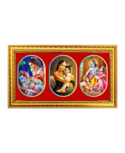 Little Krishna With Mother Photo Frame - 8x14 Inch Brown Wooden Frame | Hindu Gods Wall Decor For Home & Office