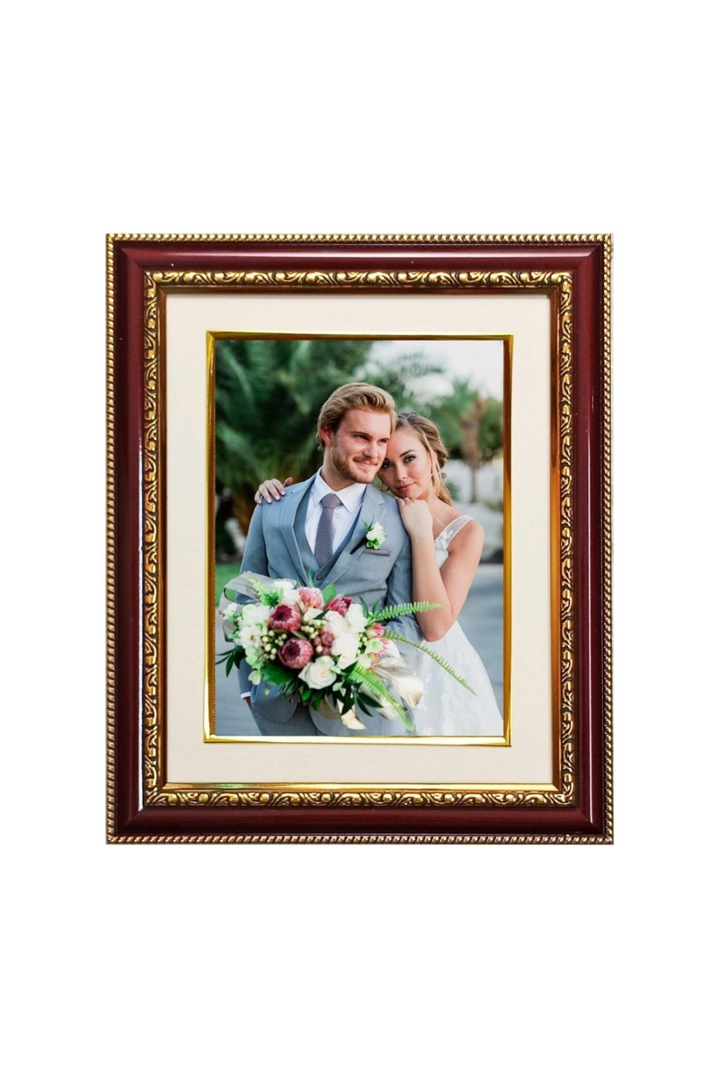 HiTechMart Maroon & Gold Ornate Photo Frame 10x12 Inch Picture Frame with Cream Mat and Glass Front Wedding, Portrait, or Family Frame for Home and Office Décor