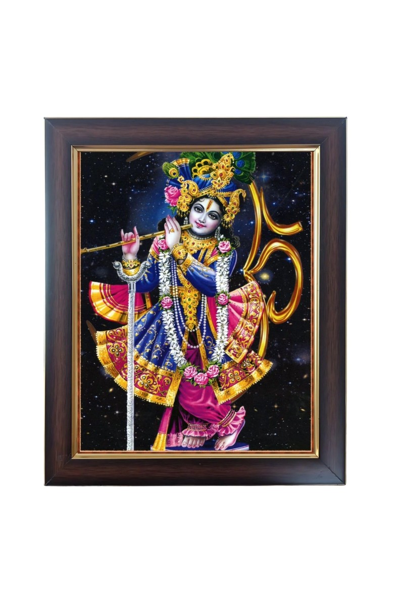 Hitech Sales Lord Krishna Photo Frame for Pooja Room, Temple Decor, Home Decoration and Gift (Wall and Tabletop, Rectangular, Polystyrene Frame, Printed Photo, 24 x 29 cm, Black)