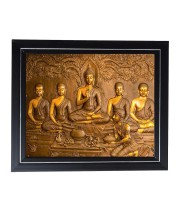 Hitech Sales Gautam Buddha with His Disciple Photo Frame for Pooja Room, Temple Decor, Home Decoration and Gift (Wall and Tabletop, Rectangular, Printed Photo, 12 x 14 inches Frame, Brown)