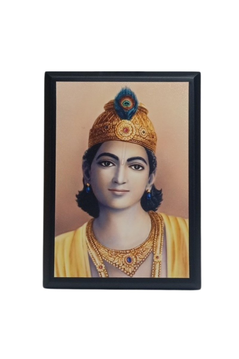 Wooden Photo Frame of Bhagavan Krishna | Lord Krishna Wall Hanging and Table Stand Frame for Wall Art, Home, Temple, and Meditation Room Decor