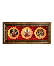 Maa, Durga, Laxmi, Saraswati Photo Frame - 8x14 Inch Brown Wooden Frame | Hindu Gods Wall Decor For Home & Office