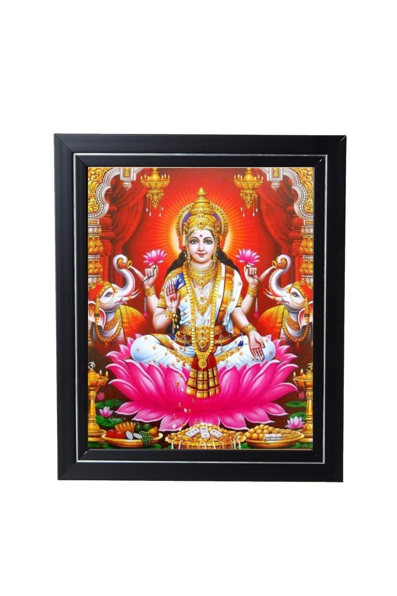 Hitech Sales Ma Laxmi Debi Photo Frame for Pooja Room, Temple Decor, Home Decoration and Gift (Wall and Tabletop, Rectangular, Printed Photo, 12 x 14 inches Frame, Brown)