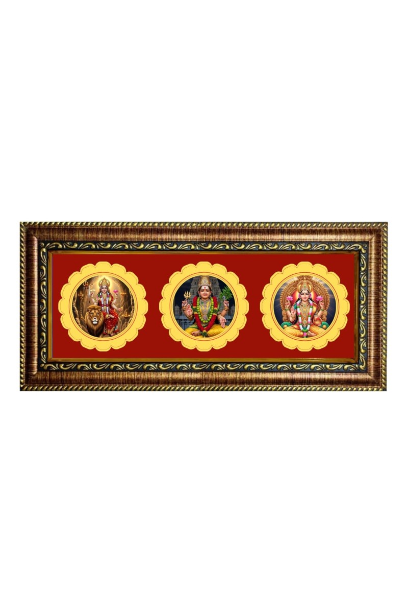 Maa Durga, Trirupati Balaji, Maa Lakhshmi Photo Frame - 8x14 Inch Brown Wooden Frame | Hindu Gods Wall Decor For Home & Office