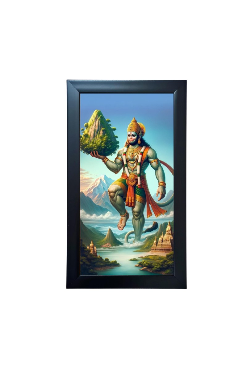 Hitech Sales Jai Hanuman Wall-Mount Polystyrene Photo Frame Home Decoration and Gifting, 9.6 x 15.6 inches Black Frame (Pack of 1, Printed Photo)