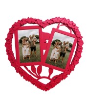 Hitech Sales Heart-Shaped Wall Hanging Photo Frame for 2 Photos | Red Decorative Frame for Bedroom, Living Room, Hall | 12x13 Inch Wall Décor