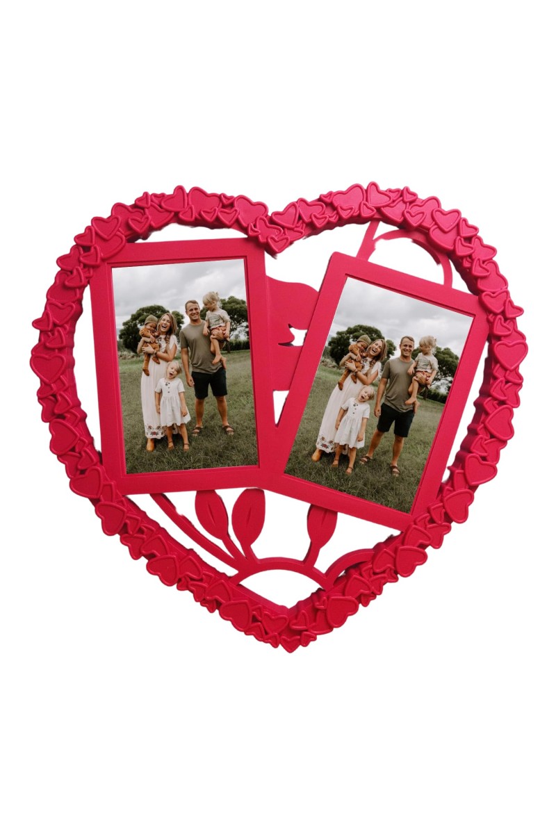 Hitech Sales Heart-Shaped Wall Hanging Photo Frame for 2 Photos | Red Decorative Frame for Bedroom, Living Room, Hall | 12x13 Inch Wall Décor