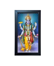 Lord Vishnu Wall-Mount Rectangular Polystyrene Photo Frame for Pooja Room, Home Decoration and Gifting, 9.6 x 15.6 inches Black Frame (Pack of 1, Printed Photo)