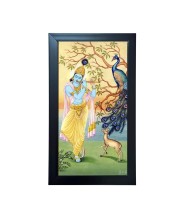 Hitech Sales Krishna with Peacock Religious Art Photo Frame – Acrylic Wall Decor for Home, Office & Temple (39.5 x 24.3 cm)