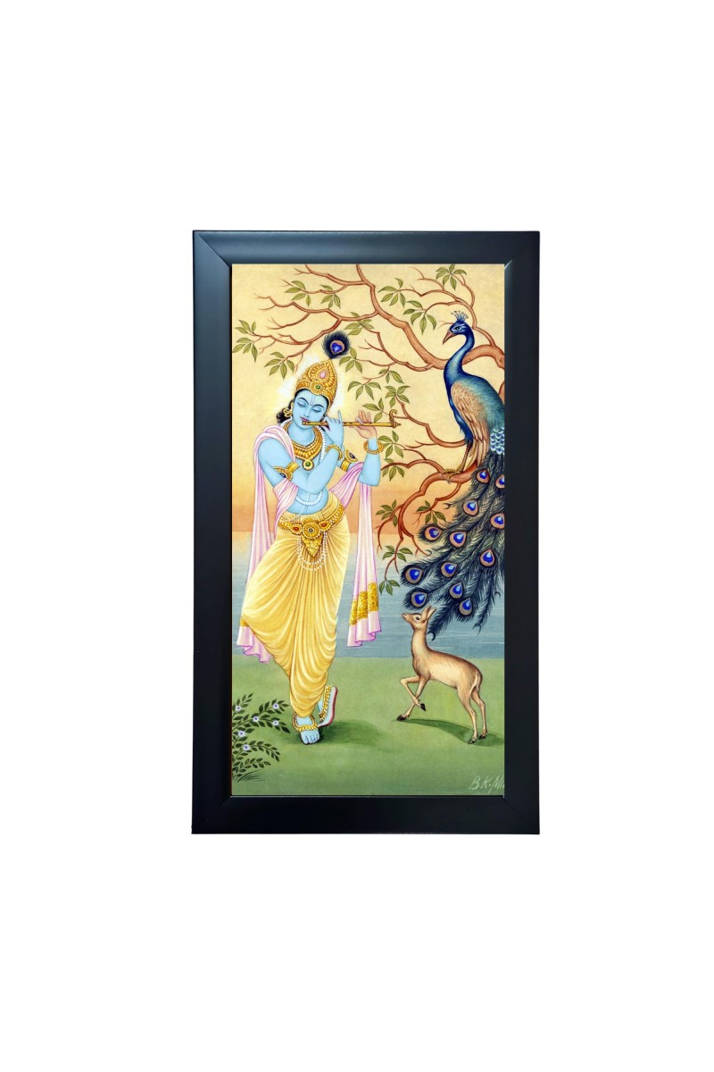 Hitech Sales Krishna with Peacock Religious Art Photo Frame – Acrylic Wall Decor for Home, Office & Temple (39.5 x 24.3 cm)