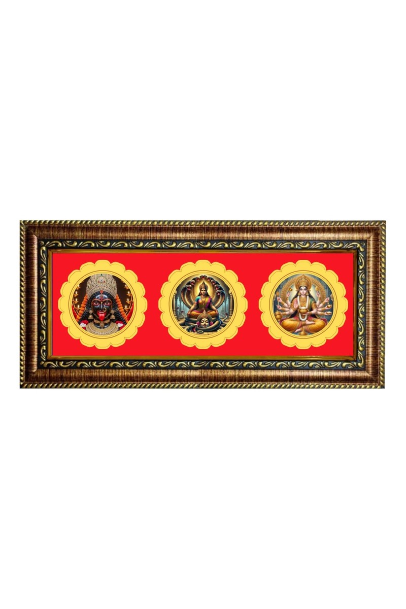 Maa Kaali, Manasha, Annapurna Photo Frame - 8x14 Inch Brown Wooden Frame | Hindu Gods Wall Decor For Home & Office