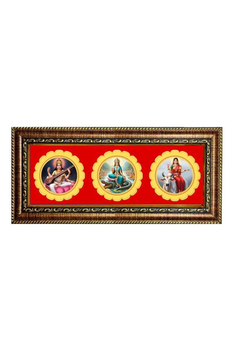 Maa Saraswati Photo Frame - 8x14 Inch Brown Wooden Frame | Hindu Gods Wall Decor For Home & Office