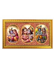 Baby Krishna And Radha Photo Frame - 8x14 Inch Brown Wooden Frame | Hindu Gods Wall Decor For Home & Office