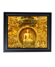 Hitech Sales Golden Buddha Wall Painting Photo Frame for Pooja Room, Temple Decor, Home Decoration and Gift (Wall and Tabletop, Rectangular, Printed Photo, 12 x 14 inches Frame, Brown)
