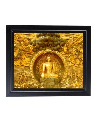Hitech Sales Golden Buddha Wall Painting Photo Frame for Pooja Room, Temple Decor, Home Decoration and Gift (Wall and Tabletop, Rectangular, Printed Photo, 12 x 14 inches Frame, Brown)