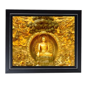 Hitech Sales Golden Buddha Wall Painting Photo Frame for Pooja Room, Temple Decor, Home Decoration and Gift (Wall and Tabletop, Rectangular, Printed Photo, 12 x 14 inches Frame, Brown)
