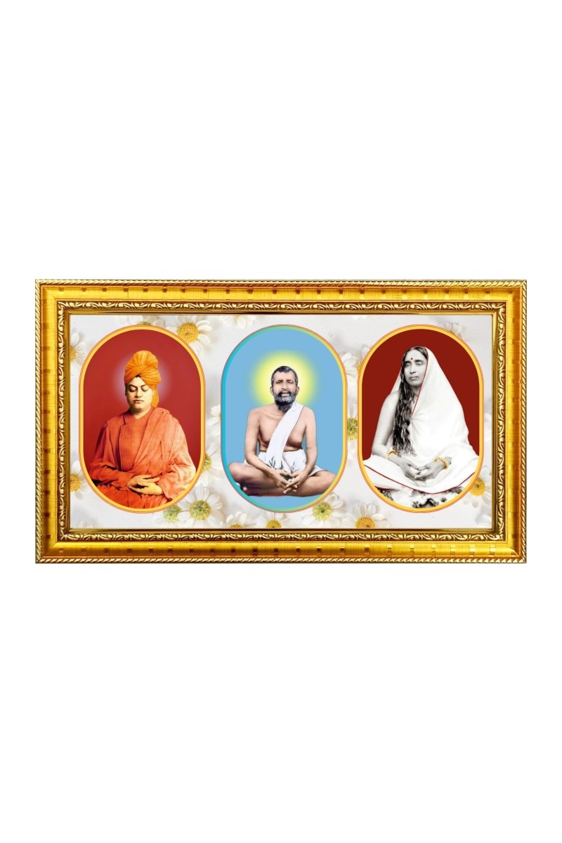 Swami,Raam Krishna, Maa Sharada Photo Frame - 8x14 Inch Brown Wooden Frame | Hindu Gods Wall Decor For Home & Office