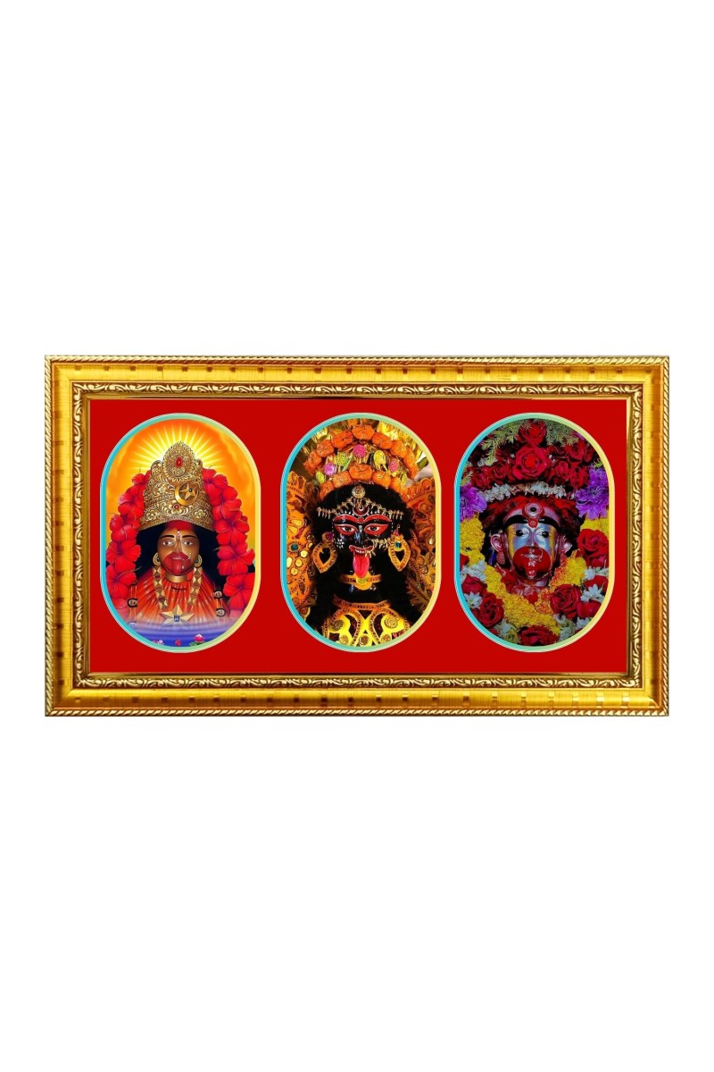Maa Kali Photo Frame - 8x14 Inch Brown Wooden Frame | Hindu Gods Wall Decor For Home & Office