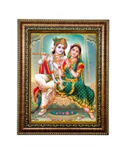 Hitech Sales Radha & Krishna Photo Frame/Golden Frame/Laminated Photo/Front glass/Size 10 x 8 Inch