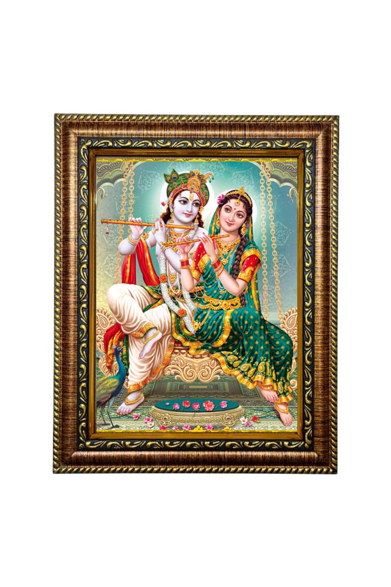 Hitech Sales Radha & Krishna Photo Frame/Golden Frame/Laminated Photo/Front glass/Size 10 x 8 Inch