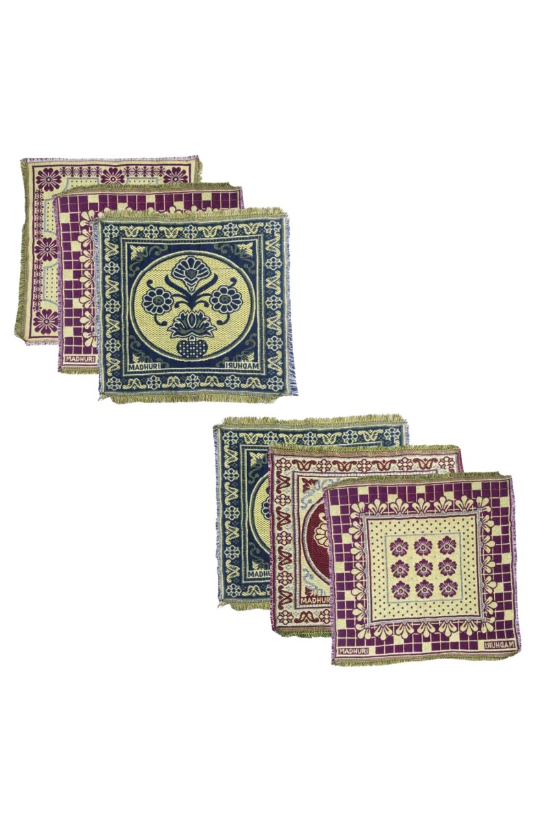 Hitech Sales Pure Cotton Puja Aasan Set Designer Prayer Mats for Puja, Meditation or Sitting on Floor & Multipurpose Use - Size 20 x 20 inch (Multicolor) (6)