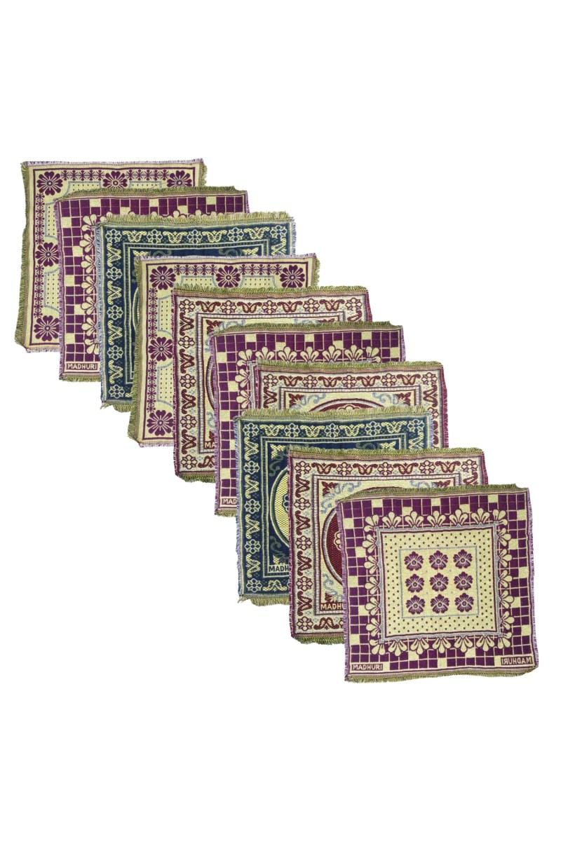 Hitech Sales Pure Cotton Puja Aasan Set Designer Prayer Mats for Puja, Meditation or Sitting on Floor & Multipurpose Use - Size 20 x 20 inch (Multicolor) (10)