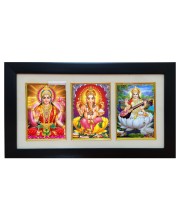 Hi tech Sales Dhan-laxmi, Ganesh, saraswati photo frame || synthetic photo Frame with Glass || Three Gods in Single Frame (Multicolor) for wall, living room, gifts, pooja (Black)