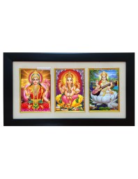 Hi tech Sales Dhan-laxmi, Ganesh, saraswati photo frame || synthetic photo Frame with Glass || Three Gods in Single Frame (Multicolor) for wall, living room, gifts, pooja (Black)