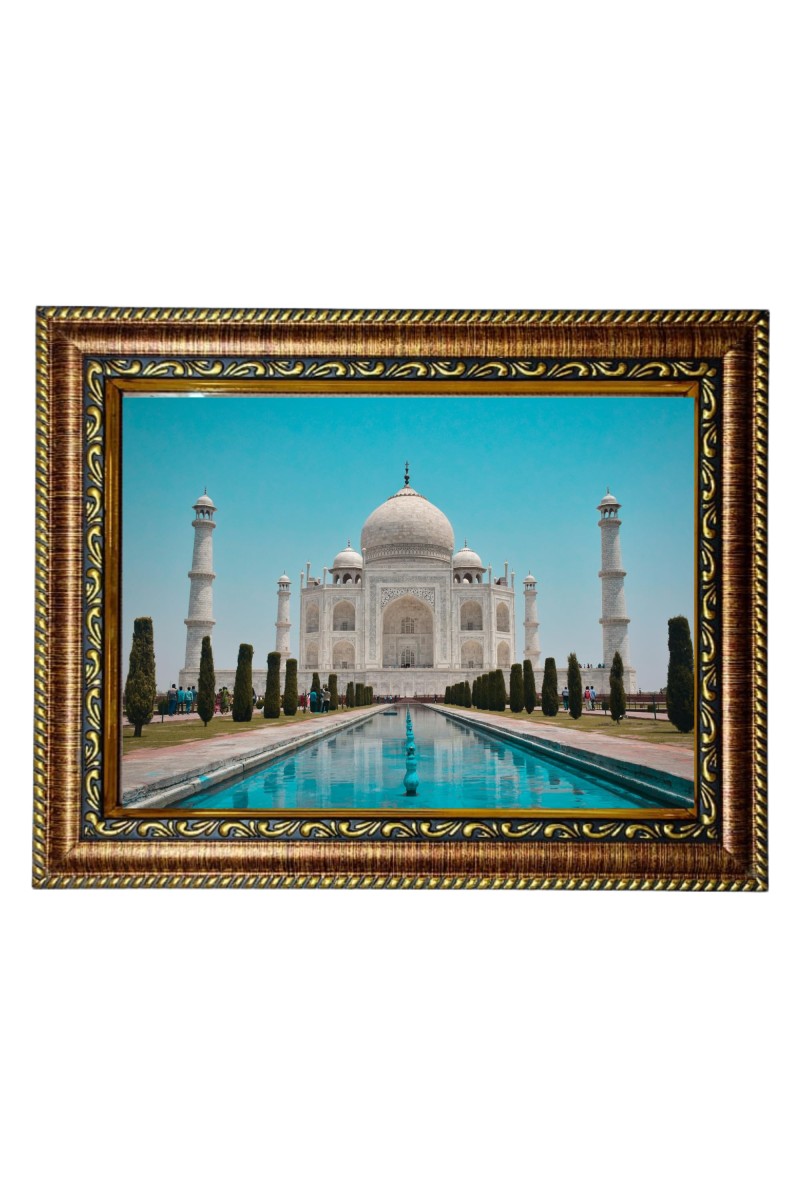 Hitech Sales Tajmahal Photo Frame/Golden frame,laminated Photo, Front Glass