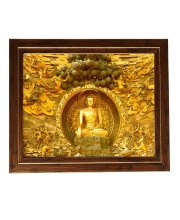 Hitech Sales Golden Buddhan Wall Painting Photo Frame for Pooja Room, Temple Decor, Home Decoration and Gift (Wall and Tabletop, Rectangular, Printed Photo, 12 x 14 inches Frame, Brown)