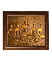 Hitech Sales Gautam Buddha With His Disciple Photo Frame for Pooja Room, Temple Decor, Home Decoration and Gift (Wall and Tabletop, Rectangular, Printed Photo, 12 x 14 inches Frame, Brown)