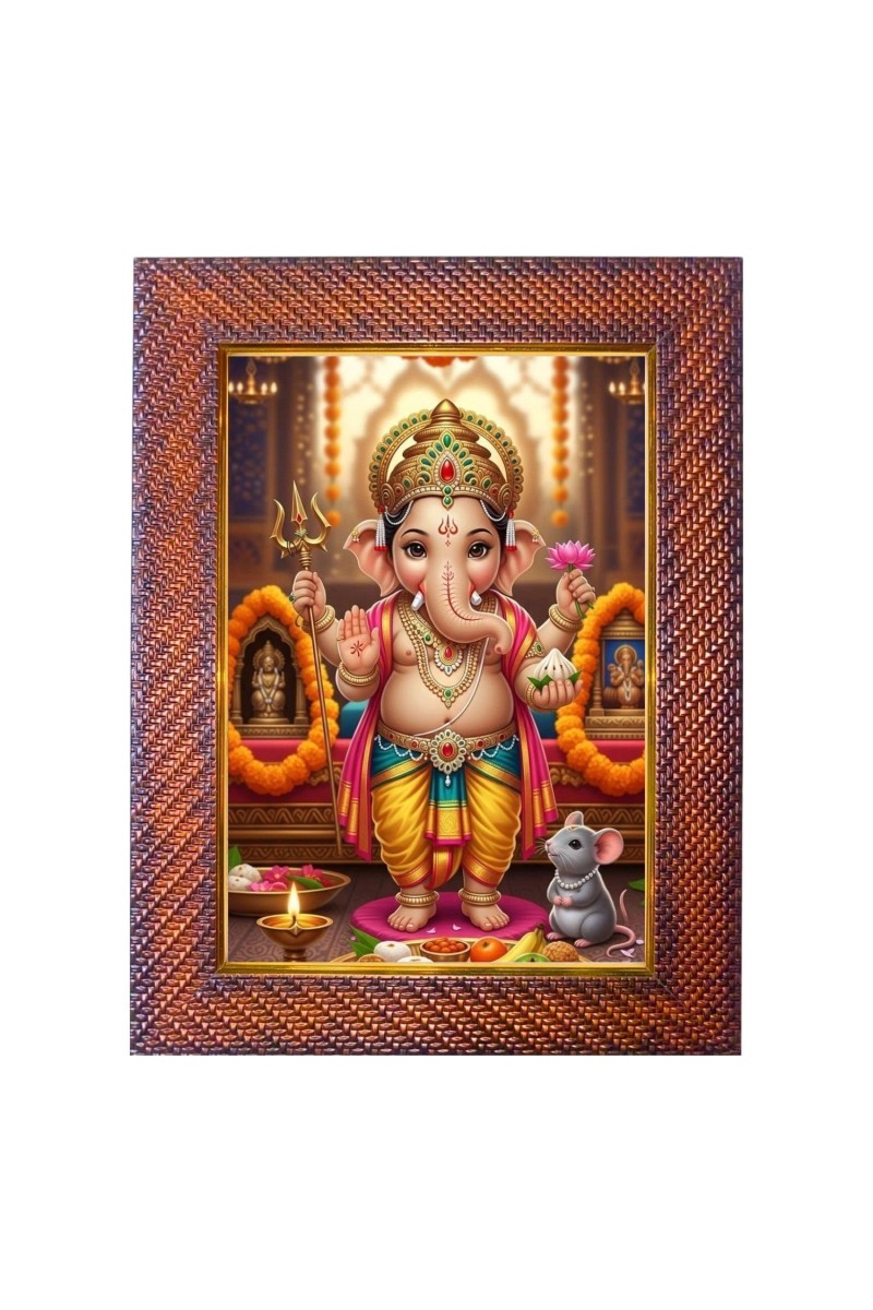 Lord Ganesha Photo Frame 17X21 Inch Religious Wall & Table Decor Frame | Lord Ganesha Spiritual Photo Frame For Home, Temple & Office | Decorative Hindu God & Goddess Frame (Pack Of 1) (F18080)