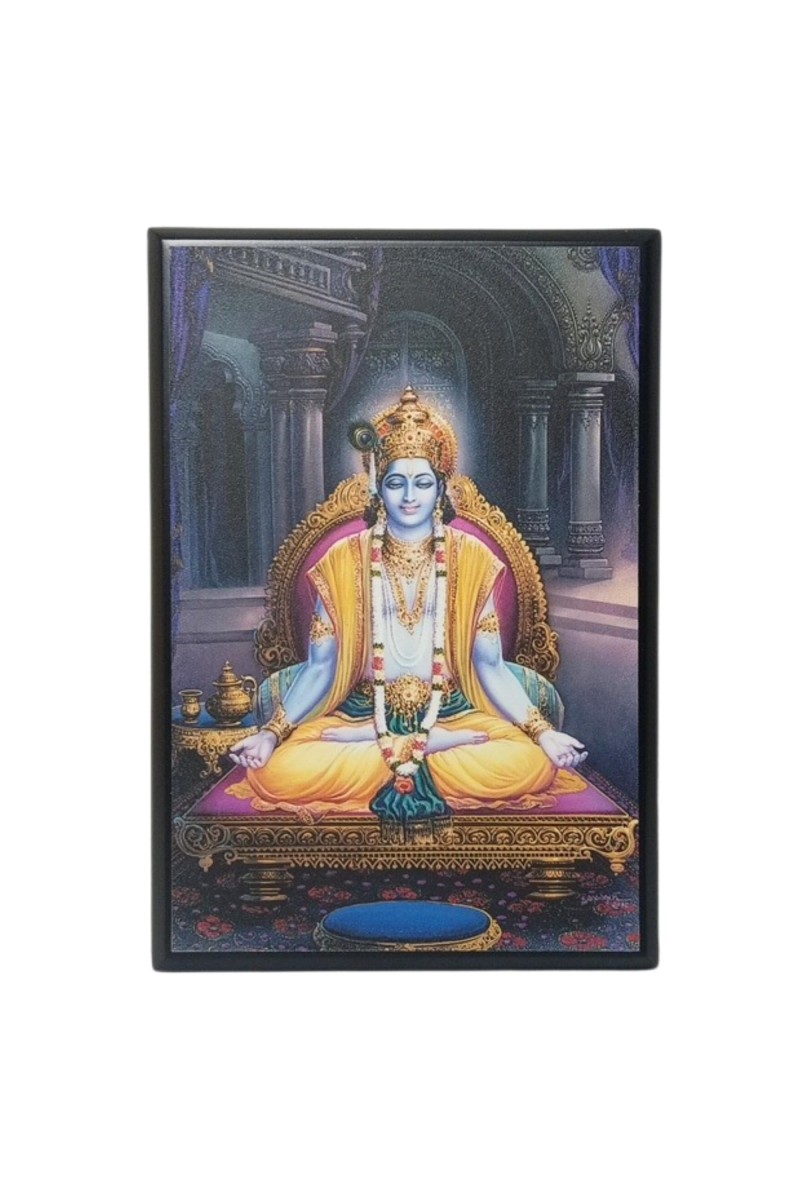 Wooden Photo Frame of Bhagban Krishna as Yogeshvara | Lord of Yoga Wall Hanging and Table Stand Frame for Home, Temple, and Office Decor