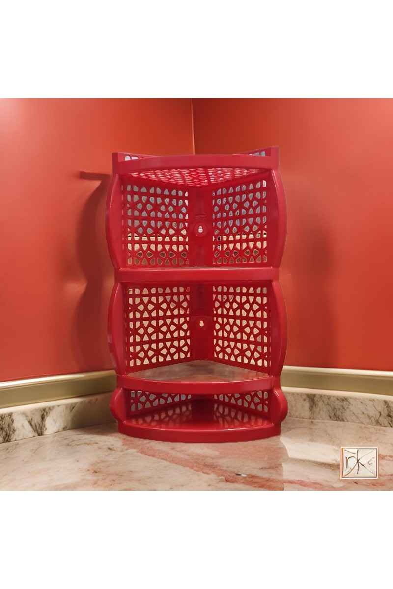 HiTechMart Plastic 4-Tier Corner Shelf Rack – Wall-Mounted Storage Organizer for Kitchen & Bathroom (Red)