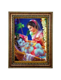 Hi Tech Sales Indian God Baby Lord Krishna With Mother Yashoda Photo Frame for Office, Wall/Table, Study room & living room, gifts | PVC Frame & Front Face - Glass (8 X 10)