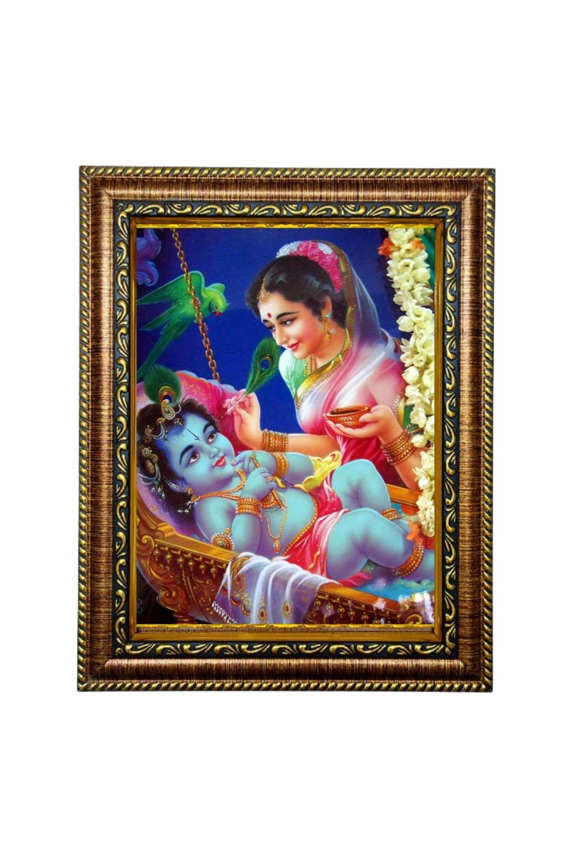 Hi Tech Sales Bal Krishna and Yashoda Maiyya HD Photo Frame for Office, Wall/Table, Study room & living room, gifts | PVC Frame & Front Face - Glass (7 X 9)