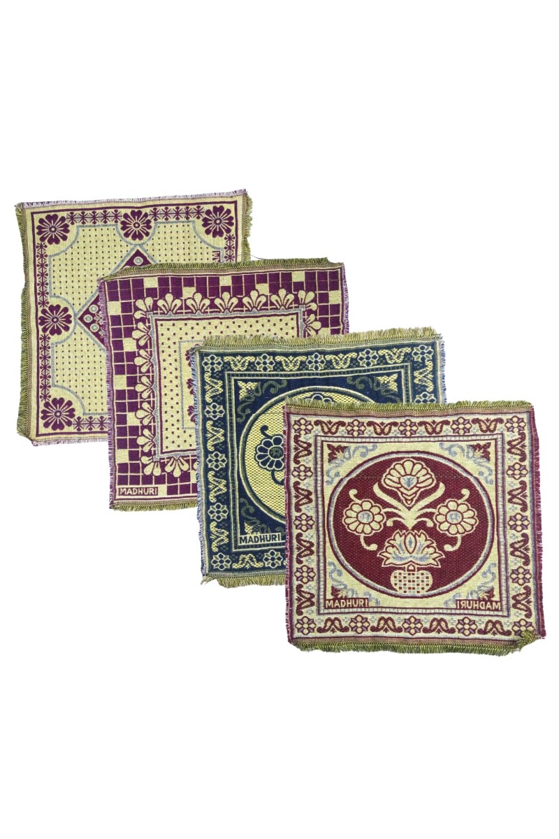 Hitech Sales Pure Cotton Puja Aasan Set Designer Prayer Mats for Puja, Meditation or Sitting on Floor & Multipurpose Use - Size 20 x 20 inch (Multicolor) (4)