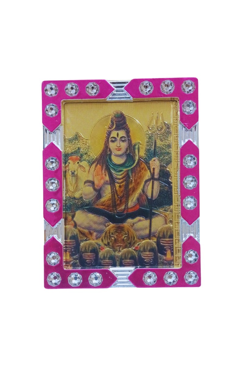 Hitech Sales Mini Decorative Lord Shiv ji Photo Frame with Designing Border Religious Gift for Home, Office Décor and Card dasboard Small Temple Idol Frame for Worship (6 x 8 cm – 1 Pcs)