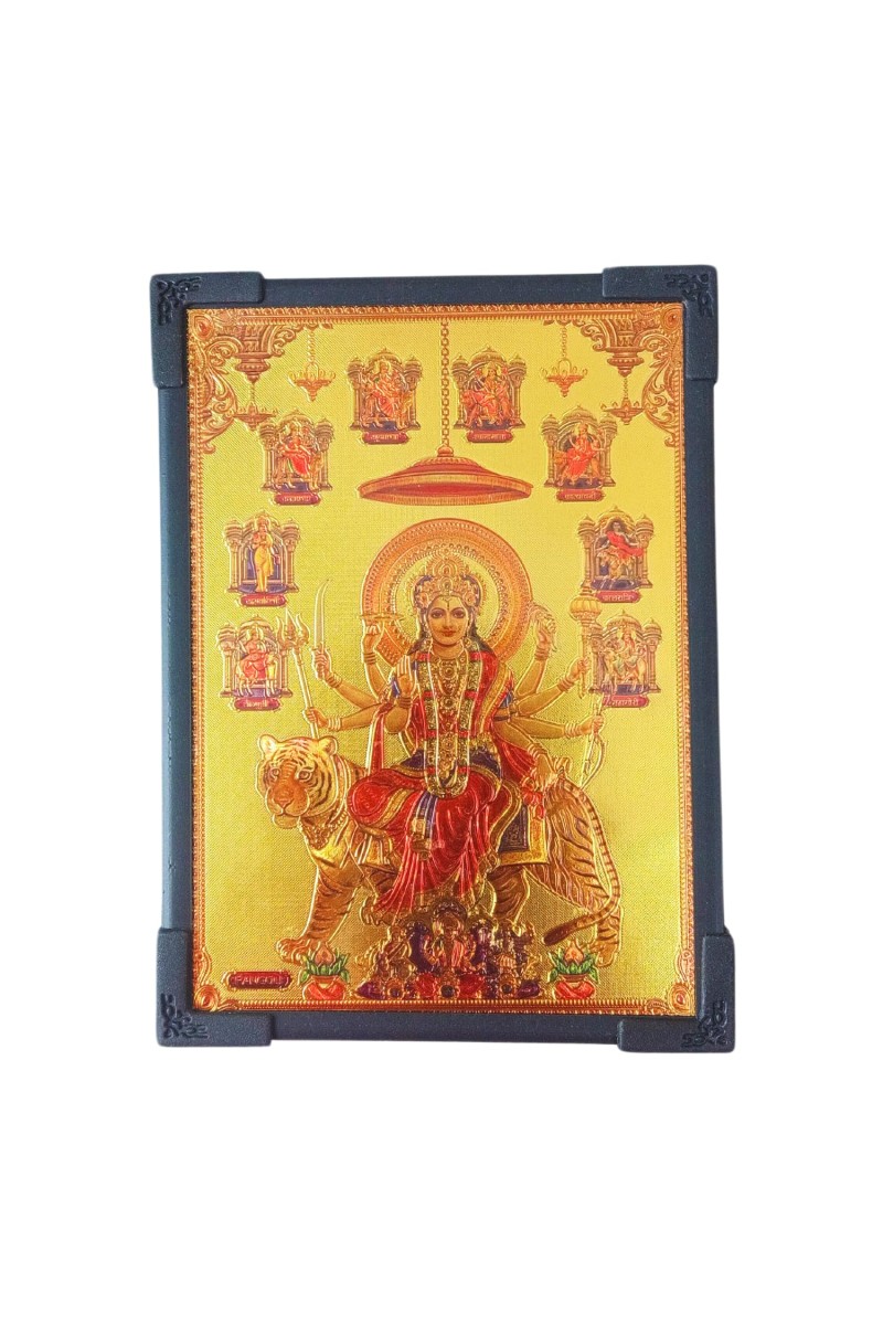 Hitech Sales Hindu Goddess Maa Dura Gold Plated Wooden Laminated Photo Frame 5x7 Inch Decorative Frame for Home, Office, and Temple