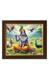 Hitech Sales Lord Krishna playing flute ai Photo with Beautiful 12X10 in synthetic Wood Frame With Glass Tabletop Wallmount display for Home office decor Gift for all occations